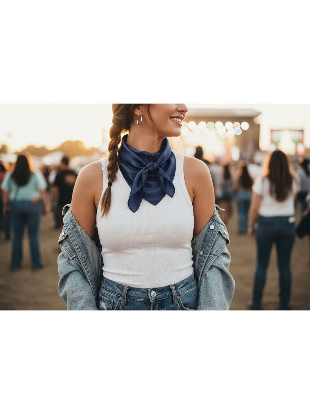 Navy Blue Wild Rag Scarf 35x35 Satin Western Cowgirl Cowboy Bandana - Picture 7 of 9